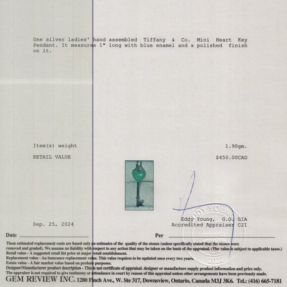 🔥Price Drop💥Rare Authentic Tiffany Silver Blue Enamel Mini Heart Key Pendant - Picture 3 of 9